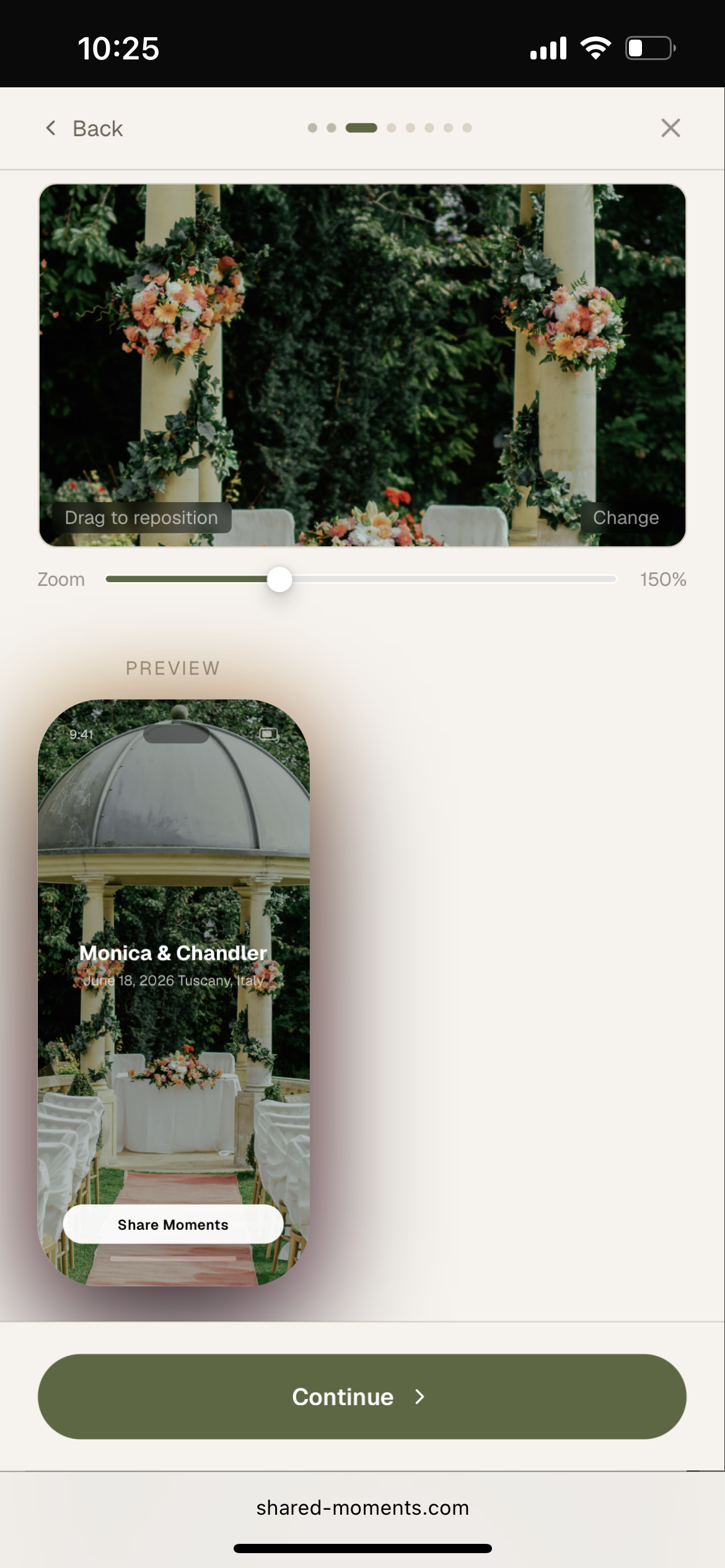 Cover photo positioning screen