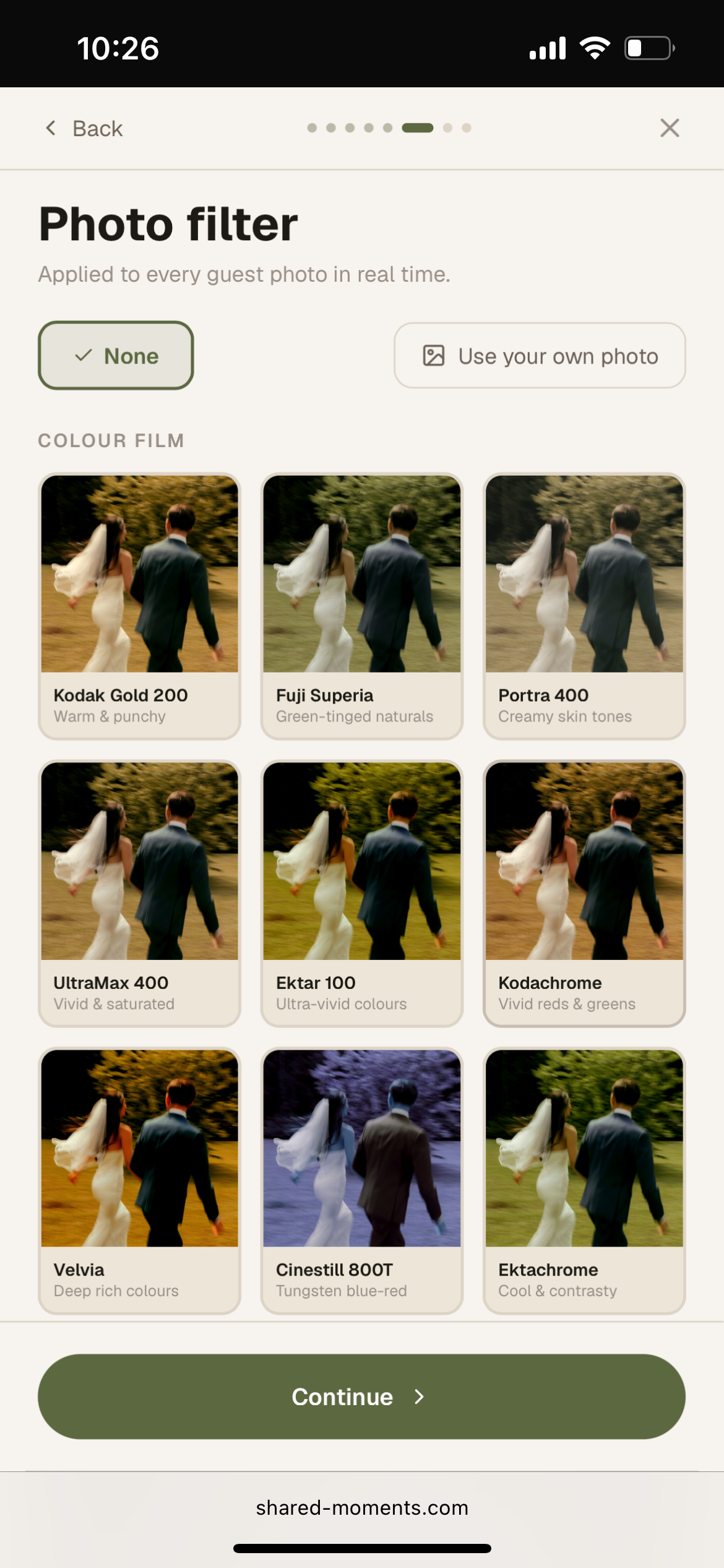 Photo filter selection screen
