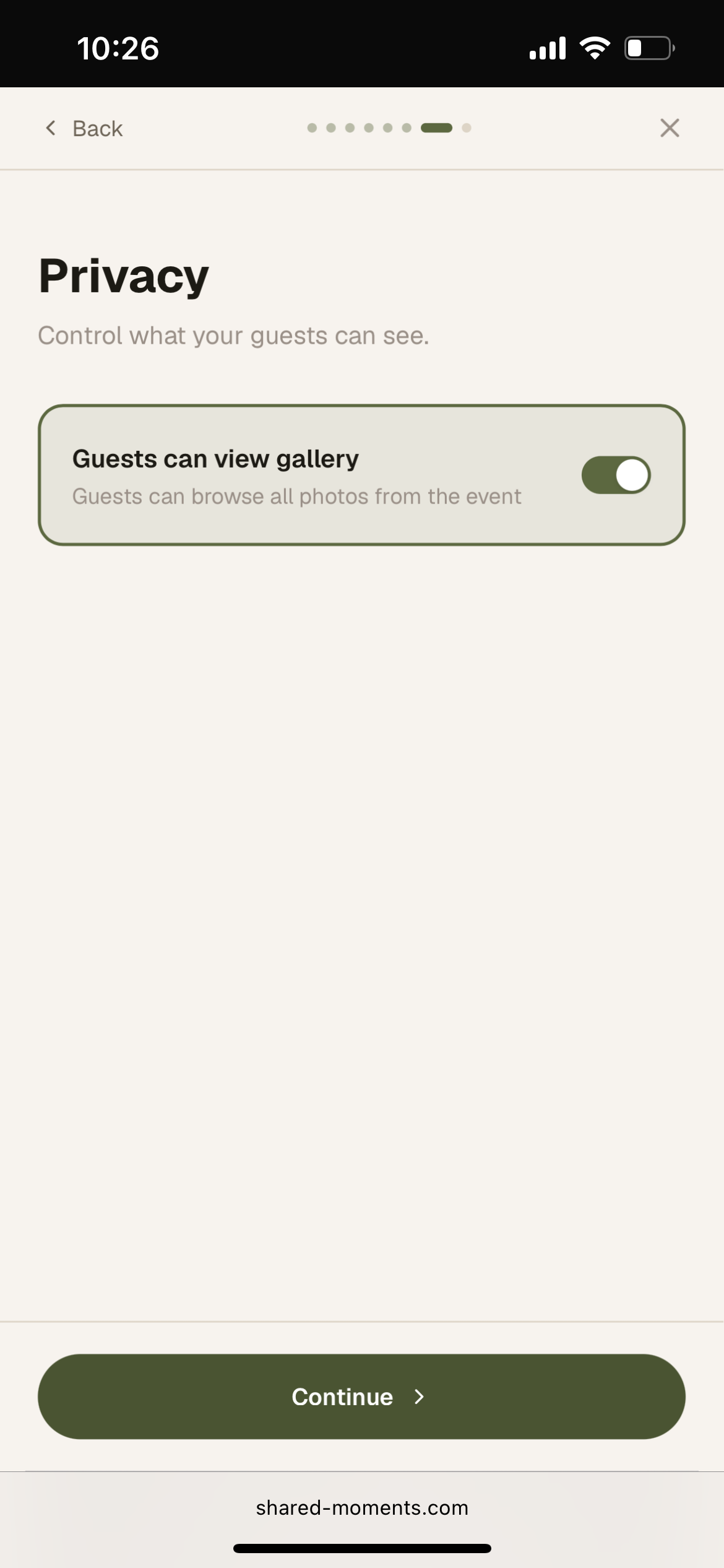 Privacy settings screen